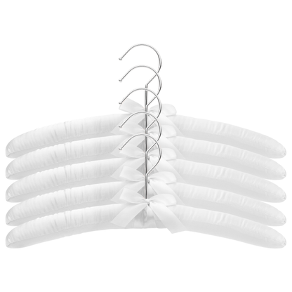 Padded Coat Hangers With Chrome Hook - White Satin - 38cm X 45mm Thick (Sold in Bundles of 10/20/50)