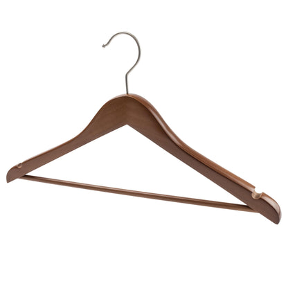 Walnut Deluxe Wooden Coat Hanger With Bar - 43cm X 20mm Thick (Sold in 5/25) - Hangersforless