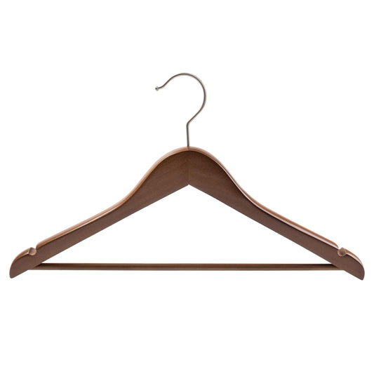 Walnut Deluxe Wooden Coat Hanger With Bar - 43cm X 20mm Thick (Sold in 5/25) - Hangersforless