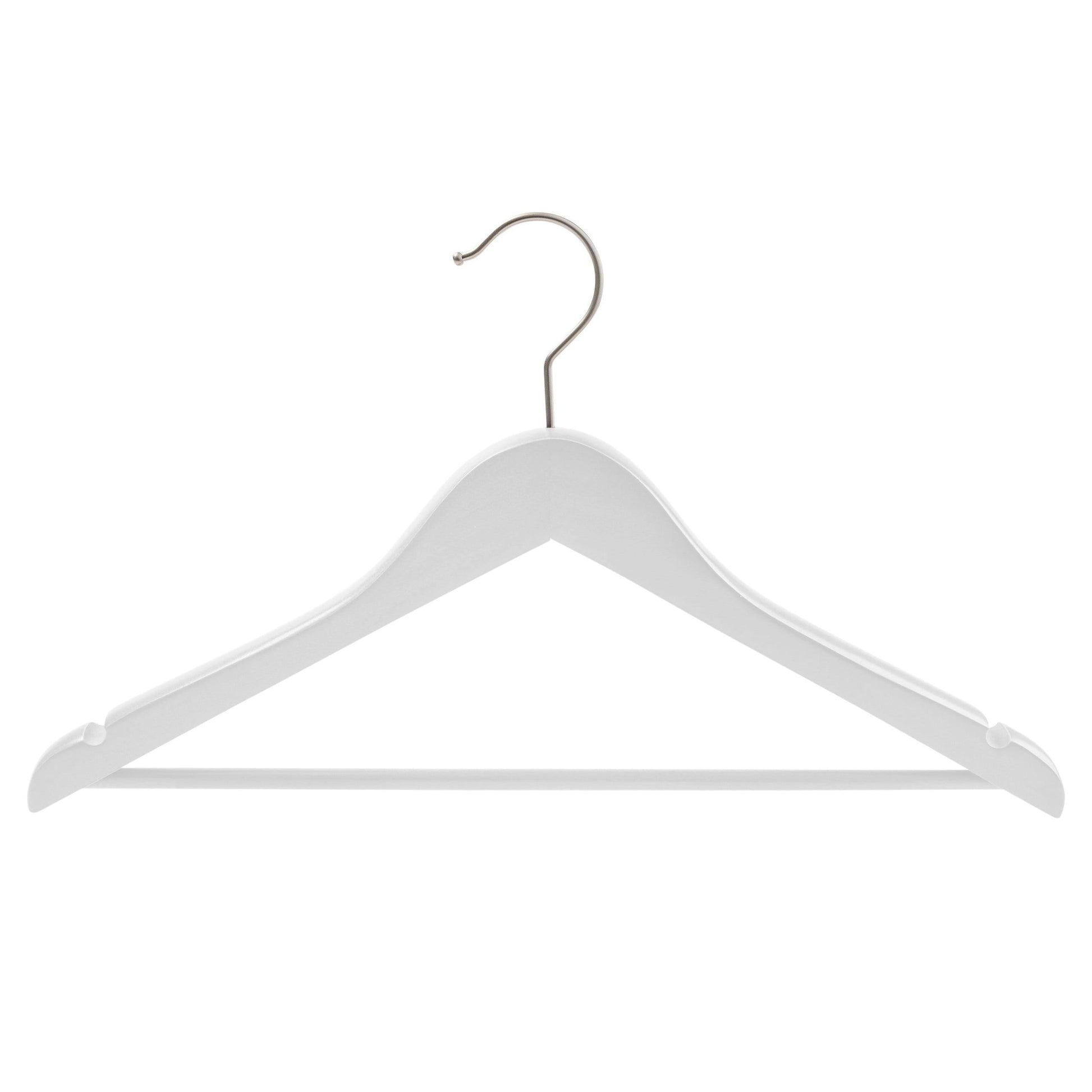 White Deluxe Wooden Coat Hanger With Bar - 43cm X 20mm Thick (Sold in 5/25) - Hangersforless