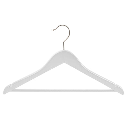 White Deluxe Wooden Coat Hanger With Bar - 43cm X 20mm Thick (Sold in 5/25) - Hangersforless