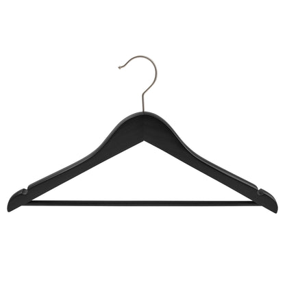 Black Deluxe Wooden Coat Hanger With Bar - 43cm X 20mm Thick (Sold in 5/25) - Hangersforless