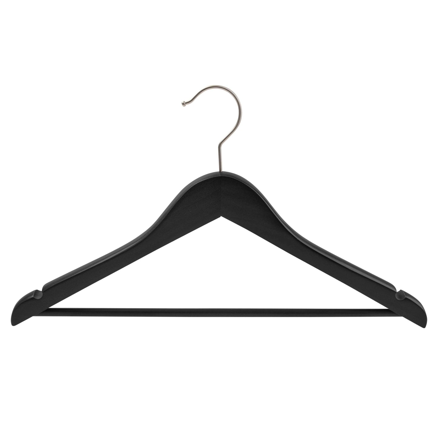 Black Deluxe Wooden Coat Hanger With Bar - 43cm X 20mm Thick (Sold in 5/25) - Hangersforless