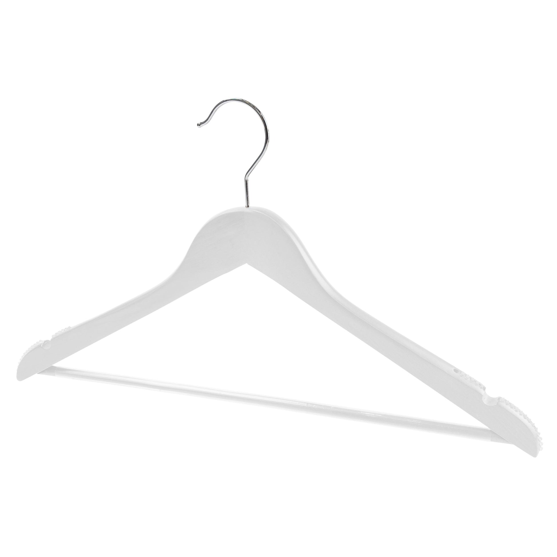 White Wood Suit Hanger With Curved Body Soft Rubber installed on Shoulders & Pant Bar - 44.5cm X 14mm Thick (Sold in 25/50/100) - Hangersforless