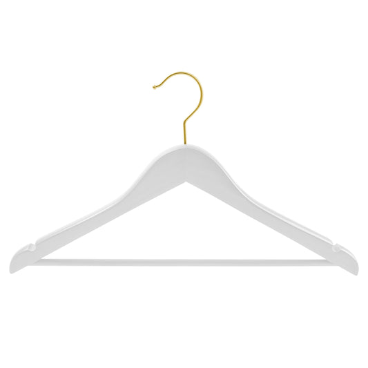 White Wood Premium Coat Hangers With Gold Hook - 44.5cm X 12mm Thick (Sold in 25/50)