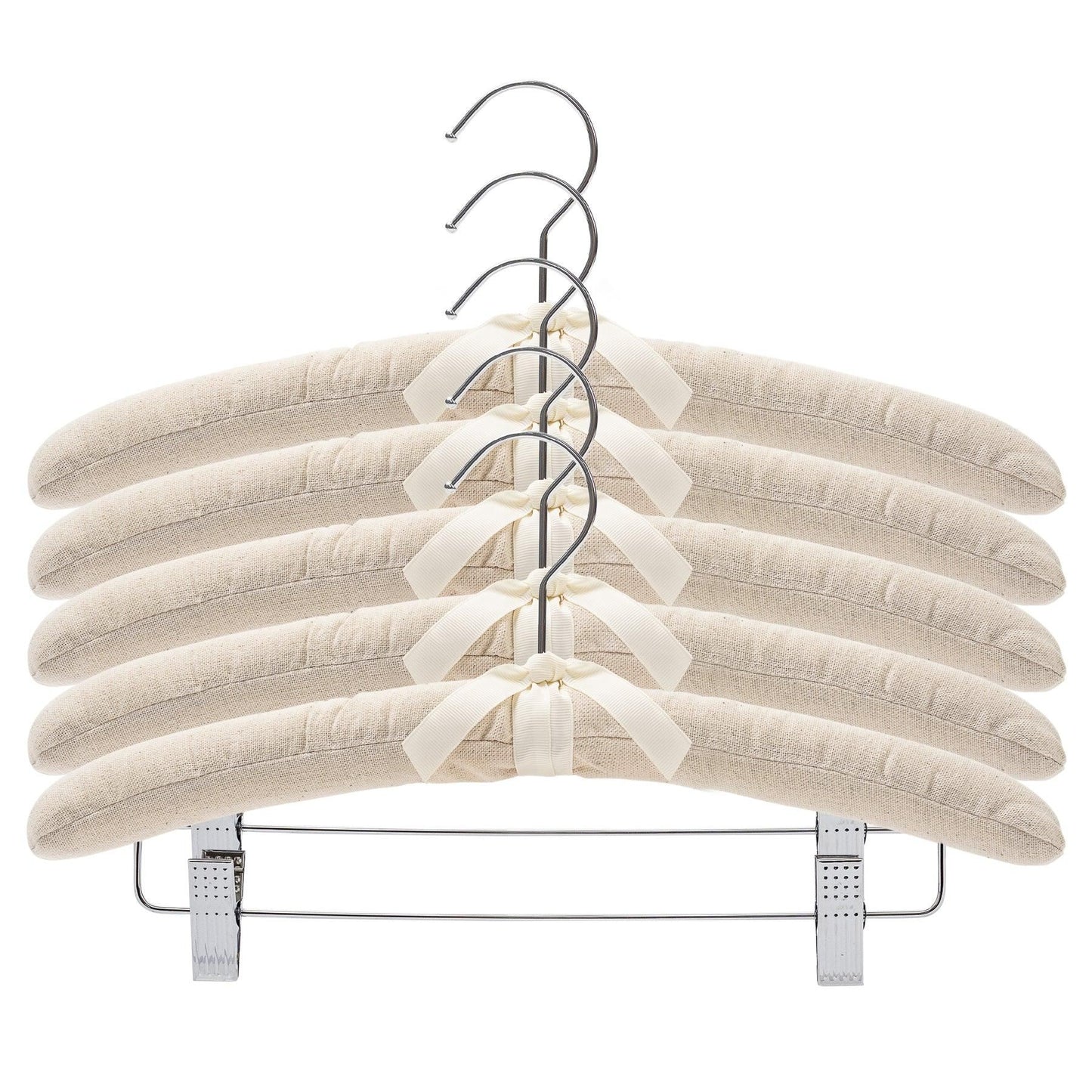 Padded Coat Hangers With Chrome Hook & Clips - Natural Canvas - 38cm X 45mm Thick (Sold in Bundles of 25/50) - Hangersforless