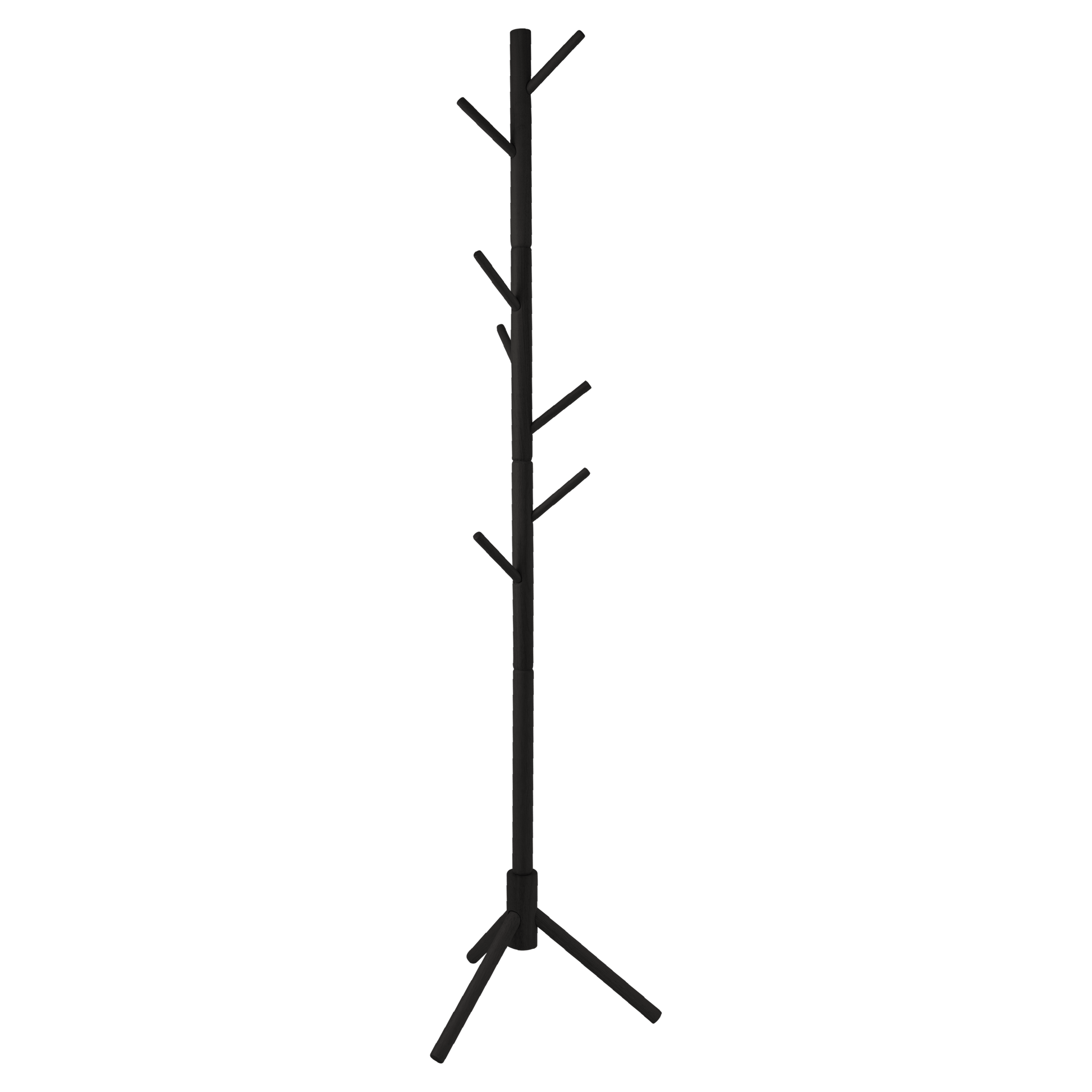 Black Wood Coat Rack Stand, 8 Hooks - Solid Oak - Easy Installation - Hangersforless