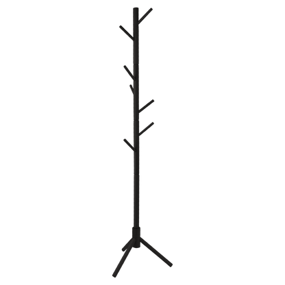 Black Wood Coat Rack Stand, 8 Hooks - Solid Oak - Easy Installation