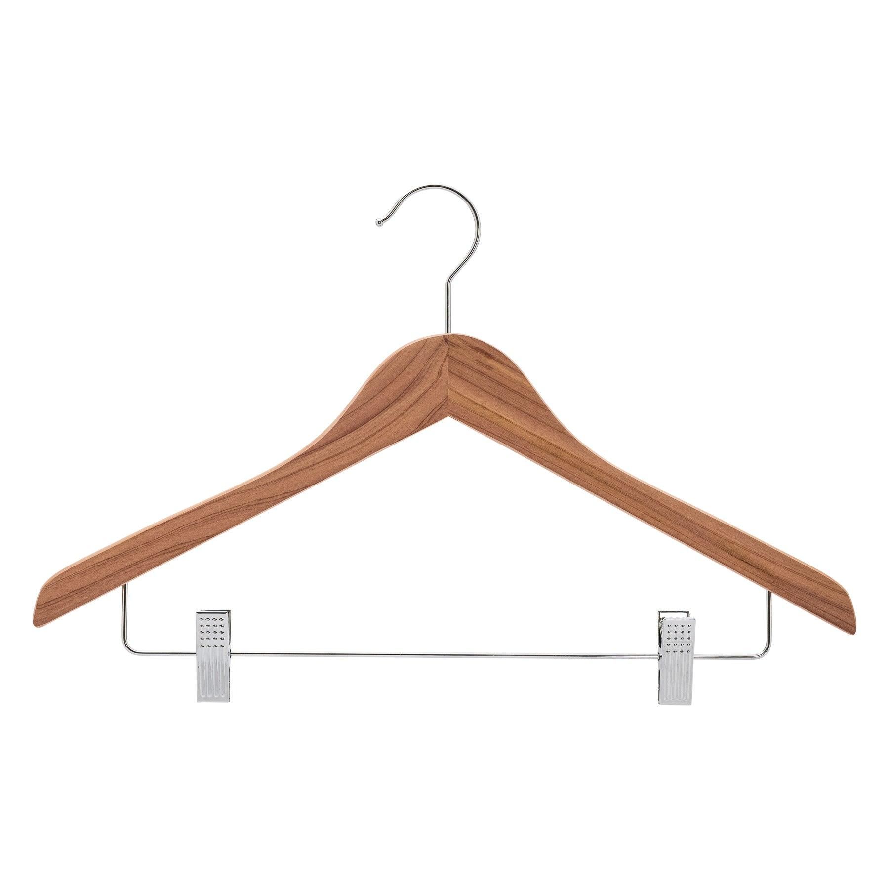 Premium Red Cedar Combination Hanger With Clips - 43cm X 12mm Thick (Sold in Bundles of 10/25/50) - Hangersforless