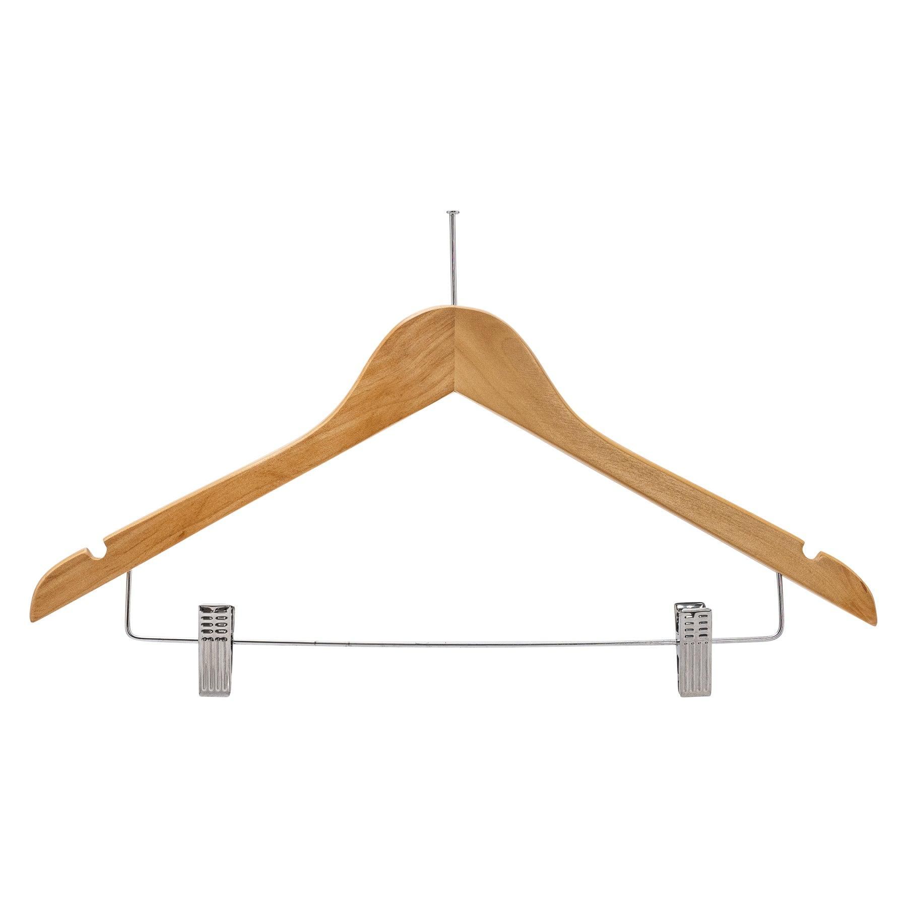 Natural Wooden Anti-Theft Hanger w/Clips - 43cm X 12mm thick  (Sold in 25/50/100) - Hangersforless