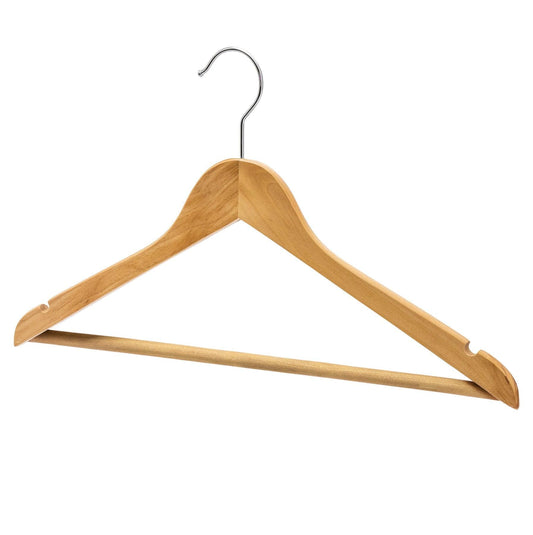 Natural Wood Suit Hangers With Bar - 43cm X 12mm Thick (Sold in 25/50/100) - Hangersforless