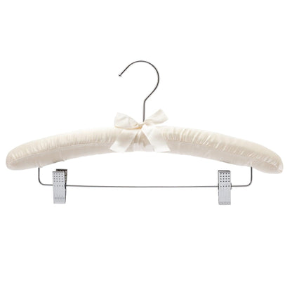 Padded Coat Hangers With Chrome Hook & Clips - Ivory Satin - 38cm X 45mm Thick (Sold in Bundles of 25/50) - Hangersforless