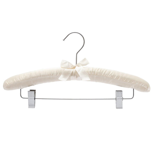 Padded Coat Hangers With Chrome Hook & Clips - Ivory Satin - 38cm X 45mm Thick (Sold in Bundles of 25/50) - Hangersforless