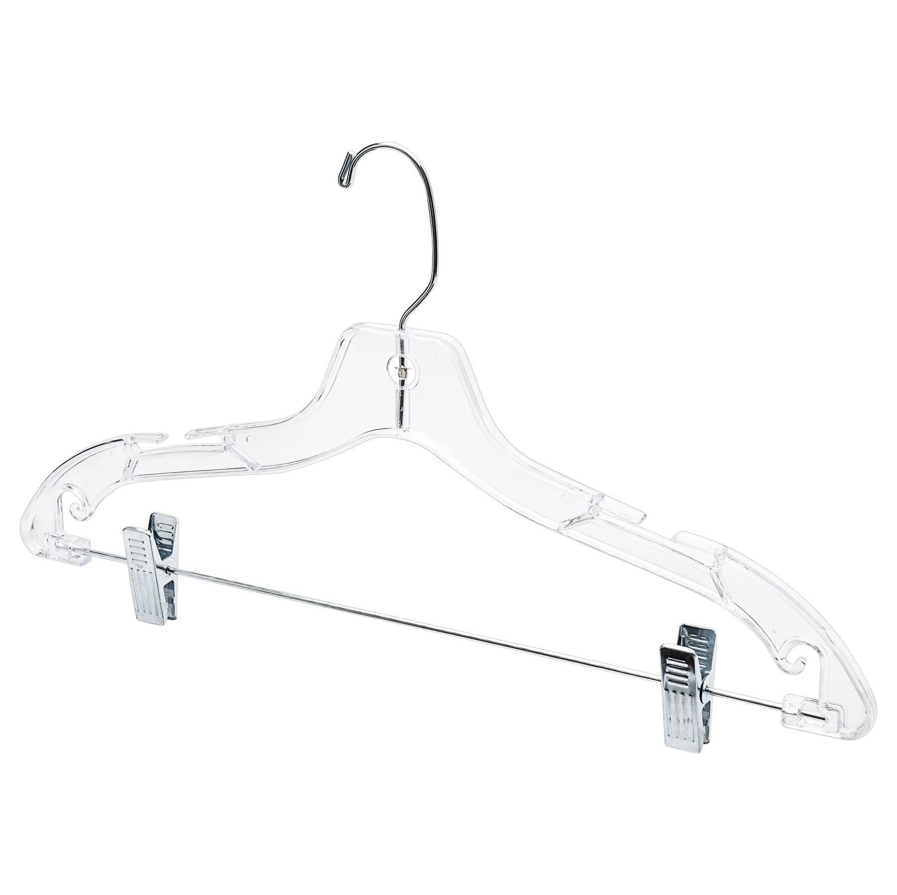 Clear Plastic Coat Hanger - 43cm - With Clips (Sold in Bundles of 25/50/100) - Hangersforless