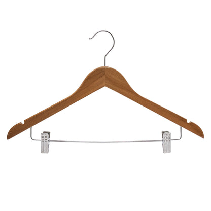 Walnut Wooden Combination Hanger w/Clips - 43cm X 12mm Thick (Sold in 25/50/100) - Hangersforless