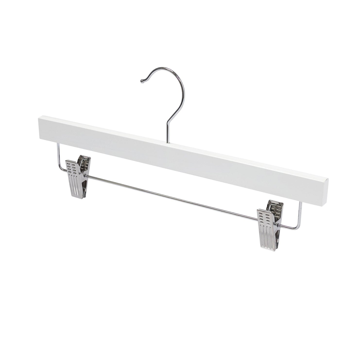White Wooden Pant Hanger W/Clips - 35.5cm X  12mm Thick (Sold in 25/50/100) - Hangersforless