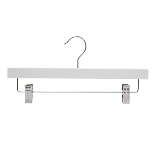 White Wooden Pant Hanger W/Clips - 35.5cm X  12mm Thick (Sold in 25/50/100) - Hangersforless