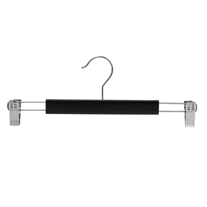 Black Wooden Pant Hanger With Clips - 35.5cm X 12mm Thick (Sold in 25/50/100) - Hangersforless