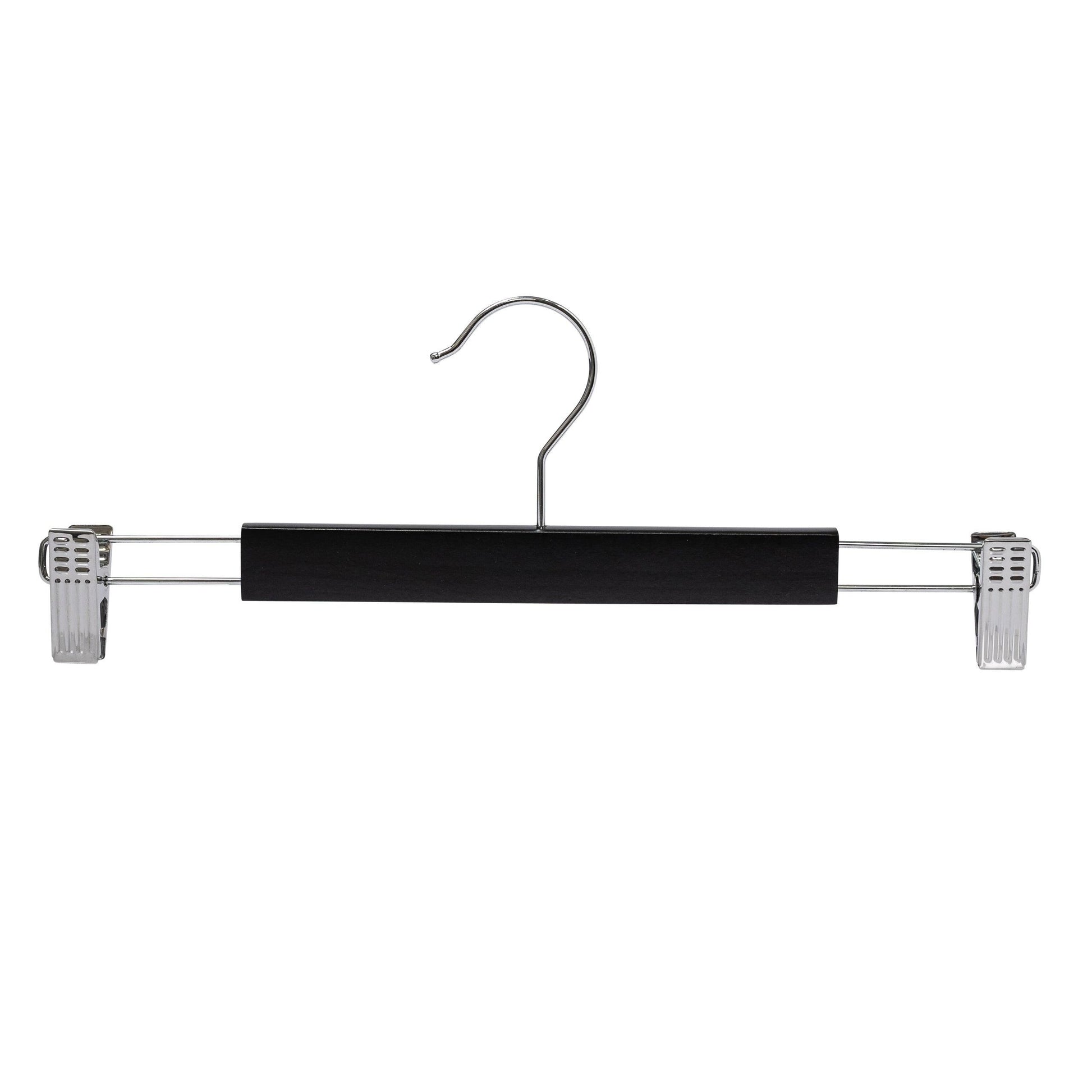 Black Wooden Pant Hanger With Clips - 35.5cm X 12mm Thick (Sold in 25/50/100) - Hangersforless