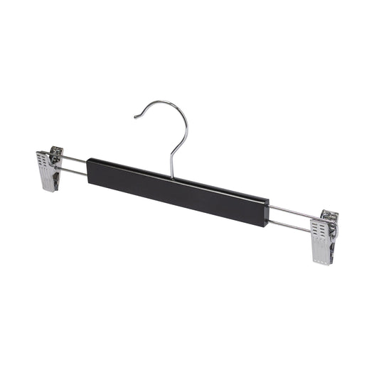 Black Wooden Pant Hanger With Clips - 35.5cm X 12mm Thick (Sold in 25/50/100) - Hangersforless
