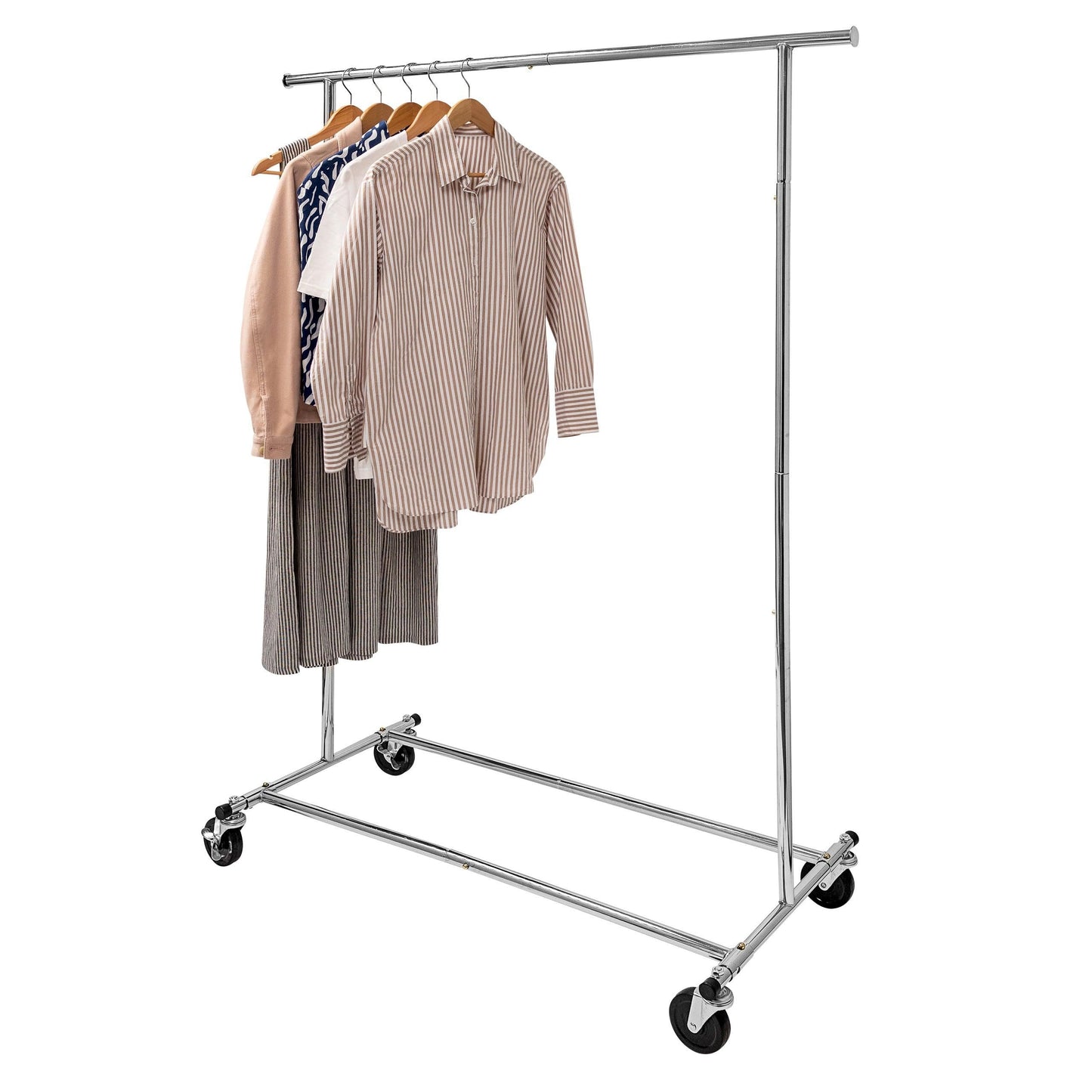 Heavy Duty Metal Clothes Rack -150kgs Weight Capacity - Four Large Rubber Casters - Hangersforless