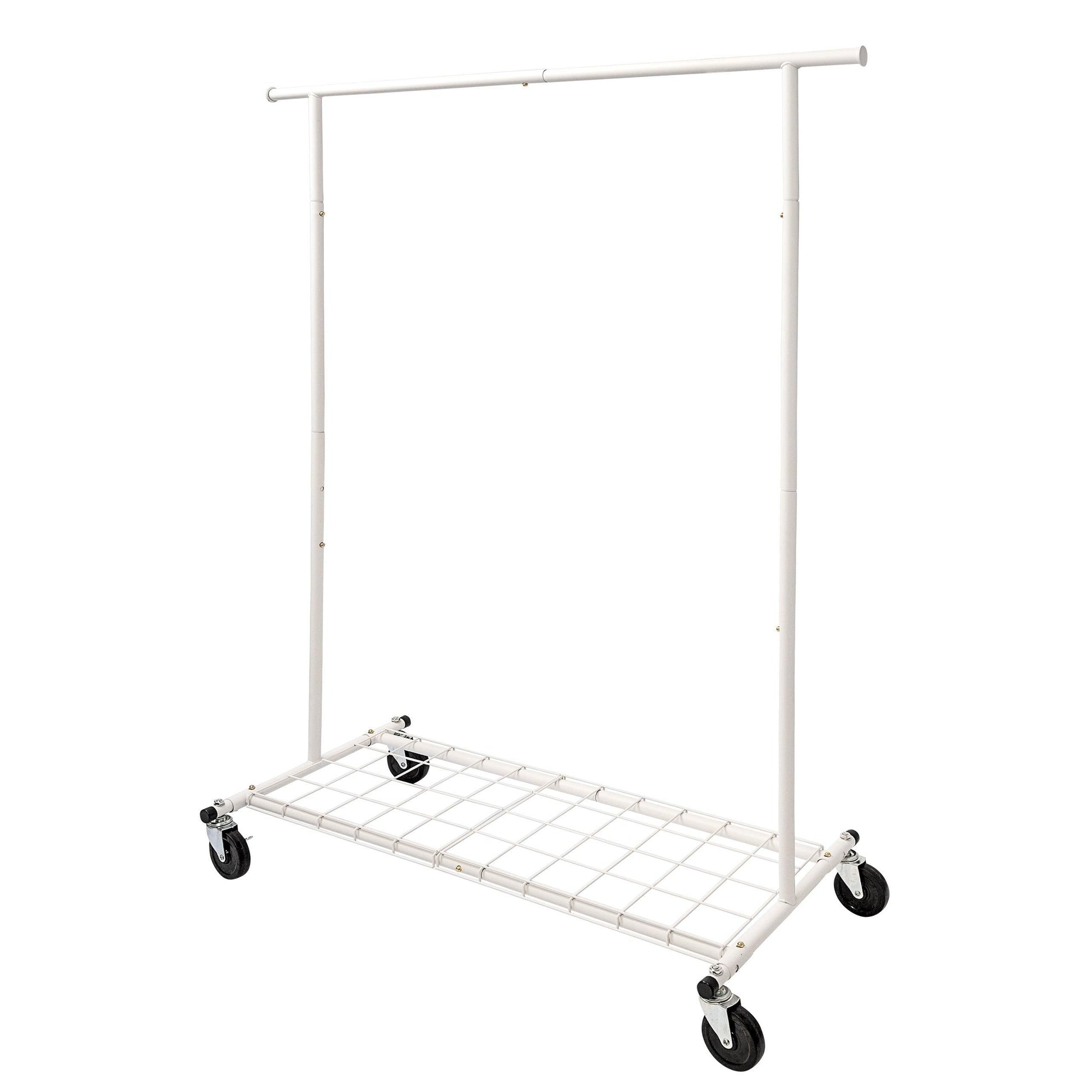 Standard Matte White Metal Clothes Rack With Removable Bottom Panel -100kgs Weight Capacity - Heavy Duty Large Rubber Casters - Hangersforless