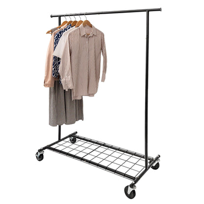 Standard Matte Black Metal Clothes Rack With Removable Bottom Panel -100kgs Weight Capacity - Heavy Duty Large Rubber Casters - Hangersforless