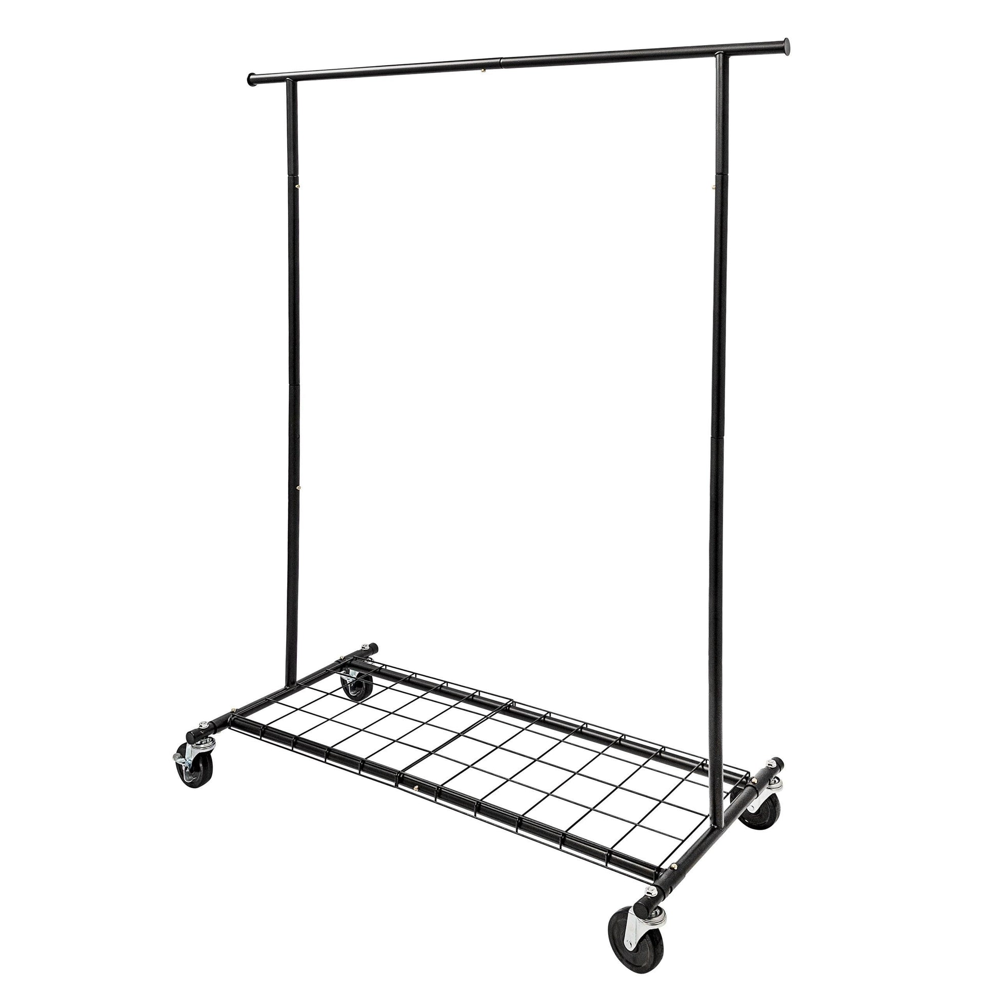 Standard Matte Black Metal Clothes Rack With Removable Bottom Panel -100kgs Weight Capacity - Heavy Duty Large Rubber Casters - Hangersforless