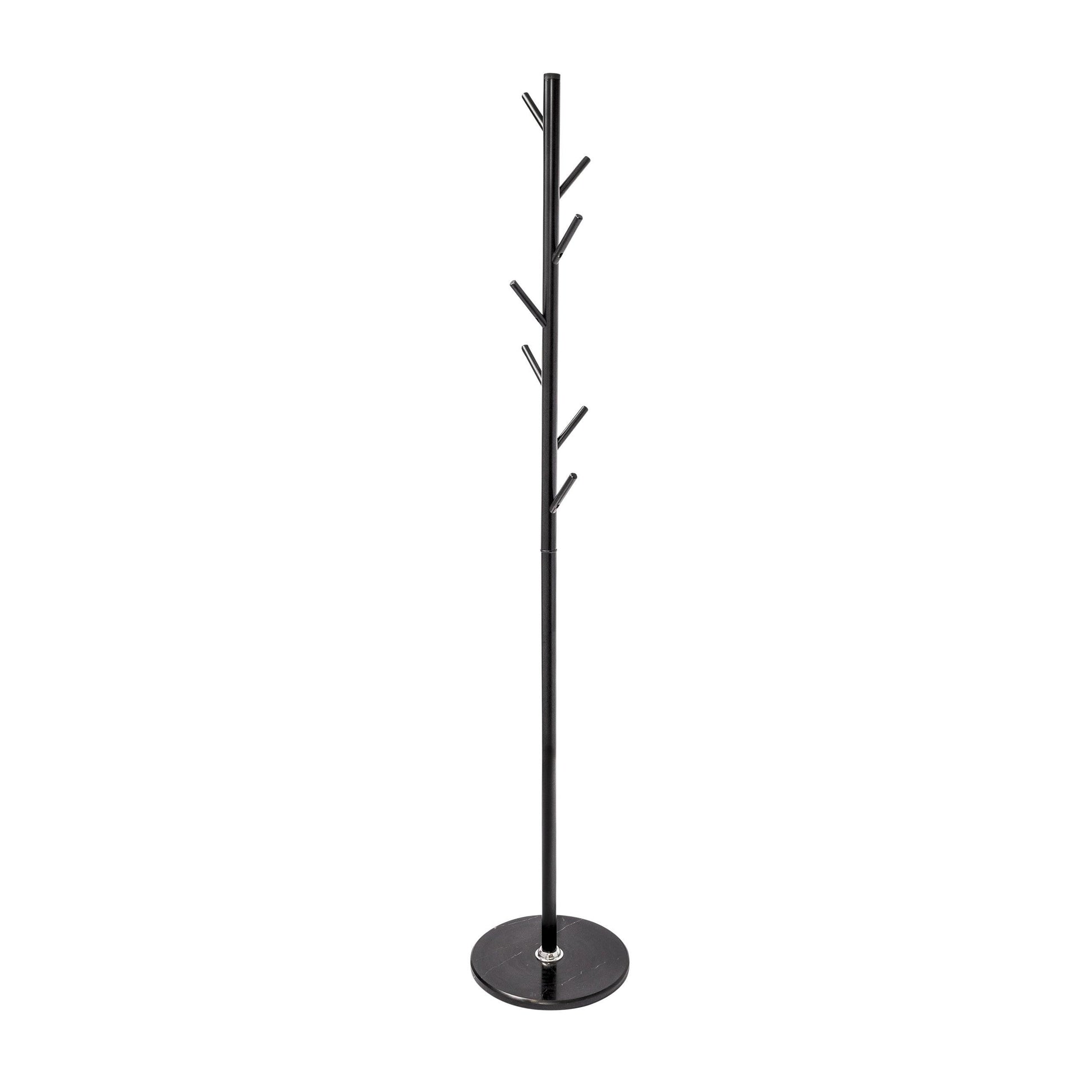 Metal Coat Rack Stand Matte Black With Heavy Duty Metal Pole & 8 Aluminium Pegs - Solid Heavy Marble Base - Hangersforless