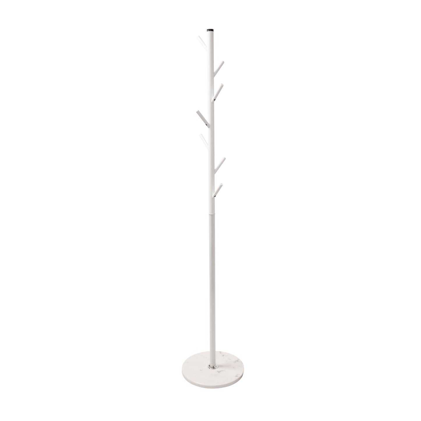 Metal Coat Rack Stand Matte White With Heavy Duty Metal Pole & 8 Aluminium Pegs - Solid Heavy Marble Base - Hangersforless