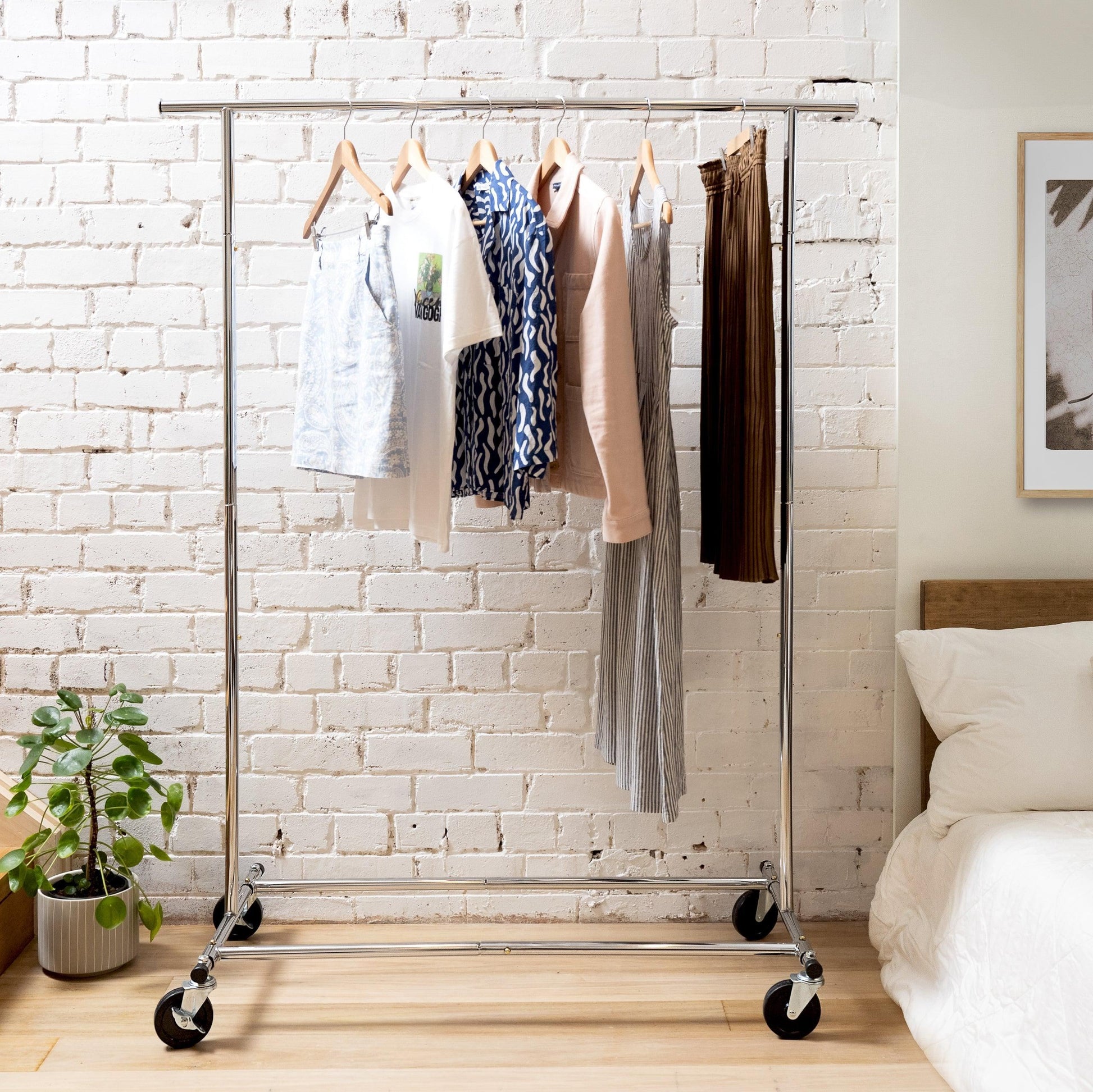 Heavy Duty Metal Clothes Rack -150kgs Weight Capacity - Four Large Rubber Casters - Hangersforless