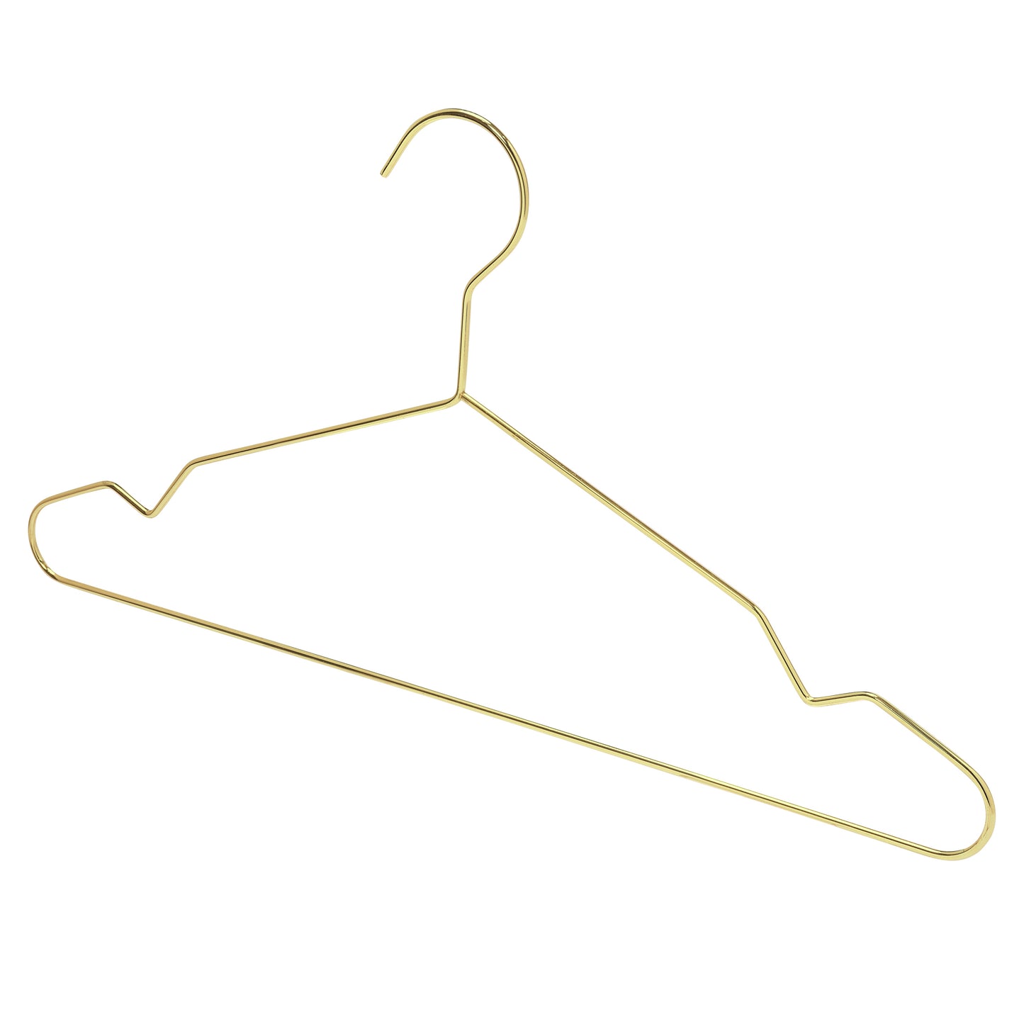 Gold metal clothes hanger with notches for straps, sleek minimalist design for clothing storage