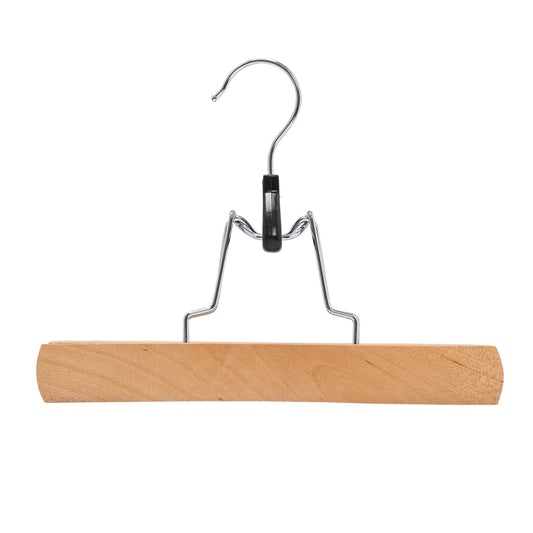 Natural Wooden Pant Hanger w/Snap-Lock & Soft Pads Installed - 23cm X 15mm Thick (Sold in 25/50/100) - Hangersforless