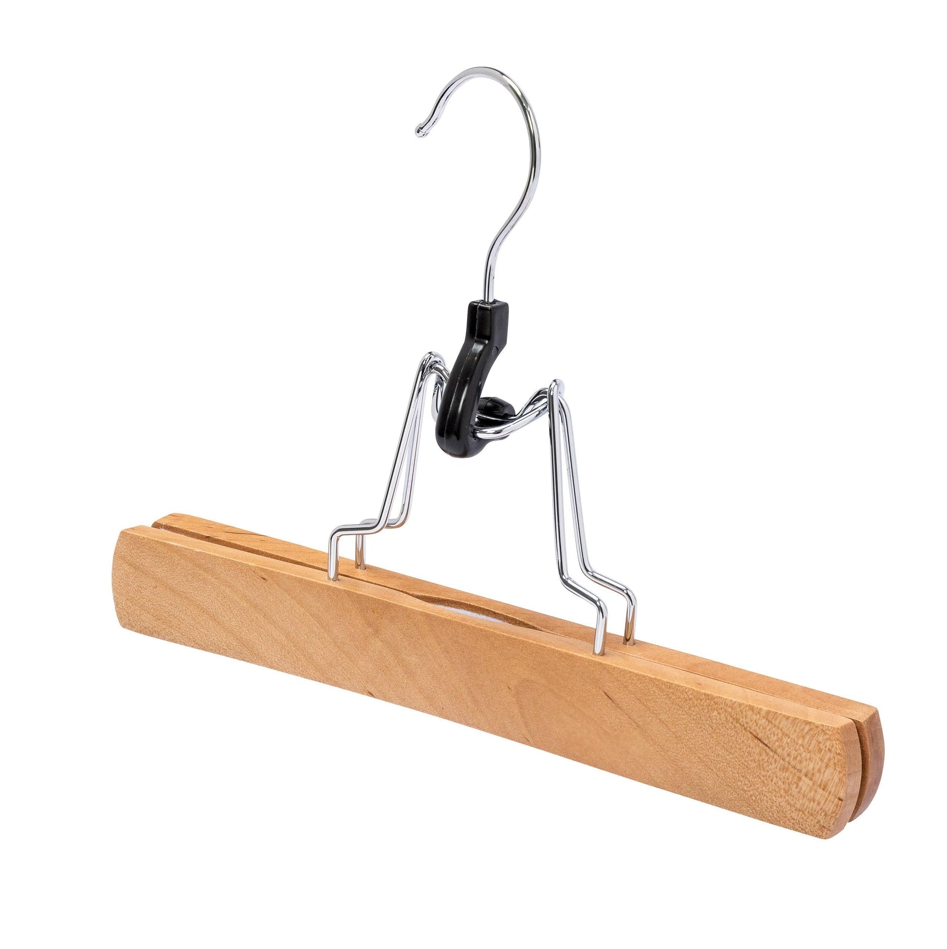 Natural Wooden Pant Hanger w/Snap-Lock & Soft Pads Installed - 23cm X 15mm Thick (Sold in 25/50/100) - Hangersforless