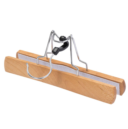 Natural Wooden Pant Hanger w/Snap-Lock & Soft Pads Installed - 23cm X 15mm Thick (Sold in 25/50/100) - Hangersforless