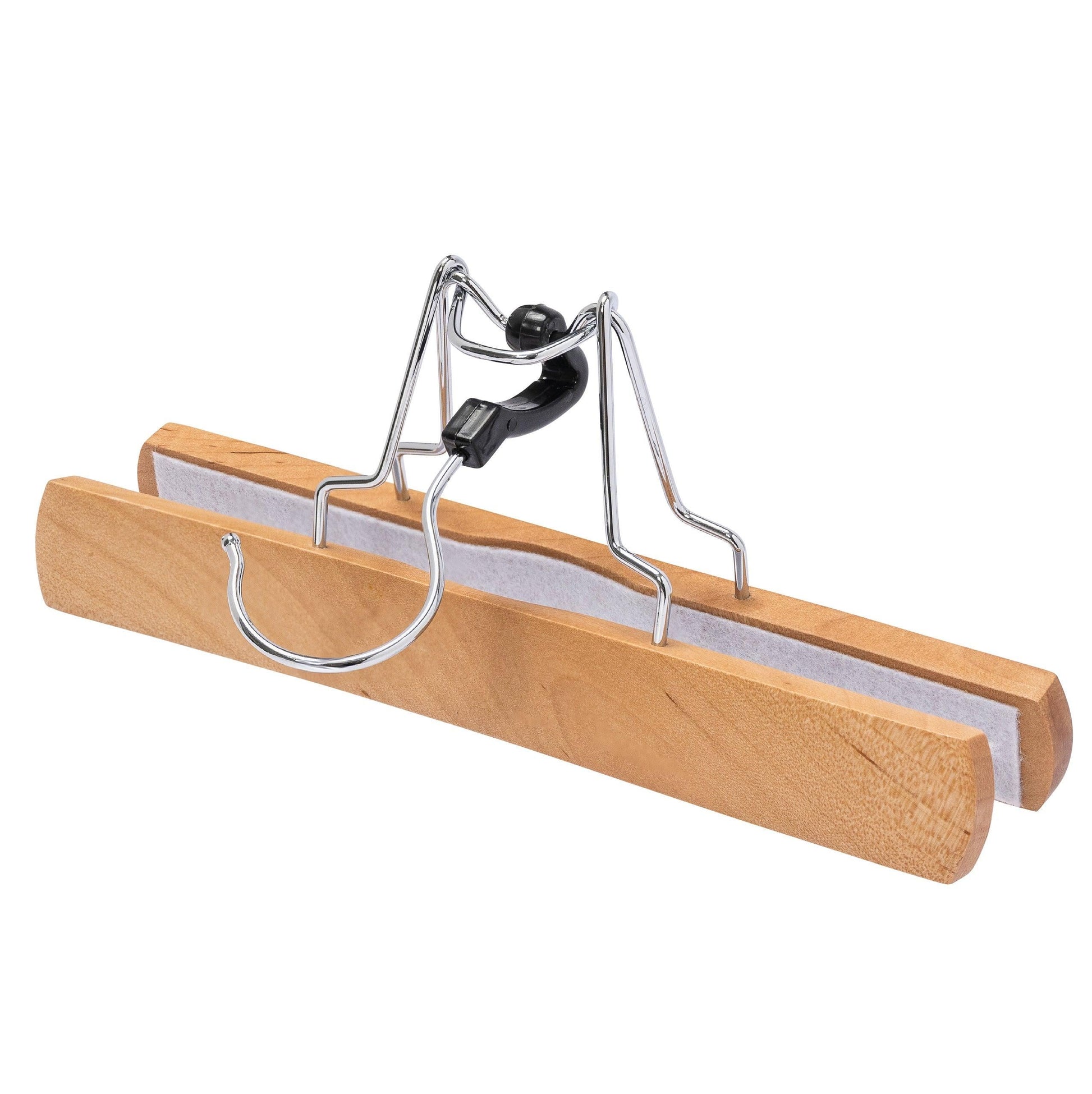 Natural Wooden Pant Hanger w/Snap-Lock & Soft Pads Installed - 23cm X 15mm Thick (Sold in 25/50/100) - Hangersforless