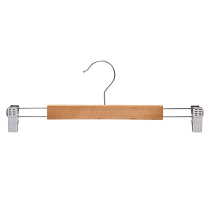 Natural Wooden Pant Hangers With Clips - 35.5cm X 12mm Thick (Sold in 25/50/100) - Hangersforless