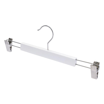 White Wooden Pant Hanger With Clips 35.5cm X 12mm Thick (Sold in 25/50/100) - Hangersforless