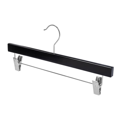 Black Wood Pant Hanger With Clips - 35.5cm X 12mm Thick (Sold in 25/50/100) - Hangersforless