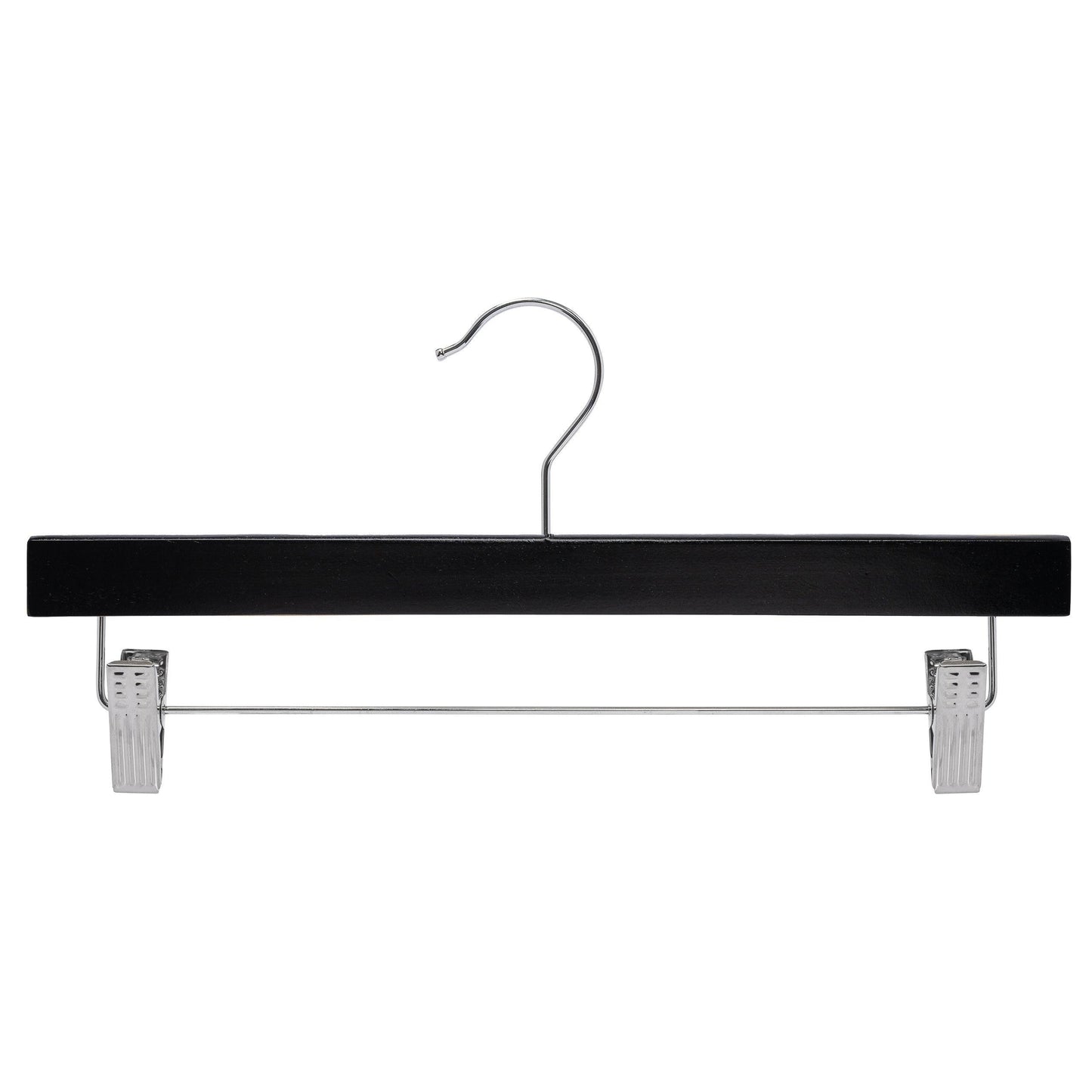 Black Wood Pant Hanger With Clips - 35.5cm X 12mm Thick (Sold in 25/50/100) - Hangersforless