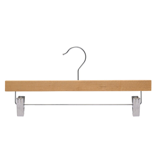 Natural Wood Hangers With Clips 35.5cm X 12mm Thick (Sold in 25/50/100) - Hangersforless