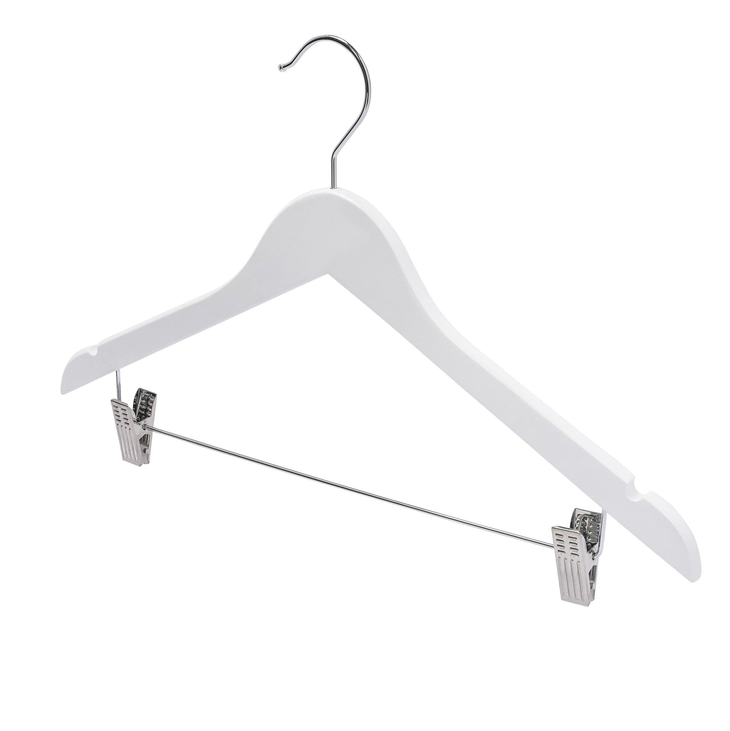 White Wood Combination Hanger W/Clips - 43cm X 12mm Thick (Sold in 25/50/100) - Hangersforless