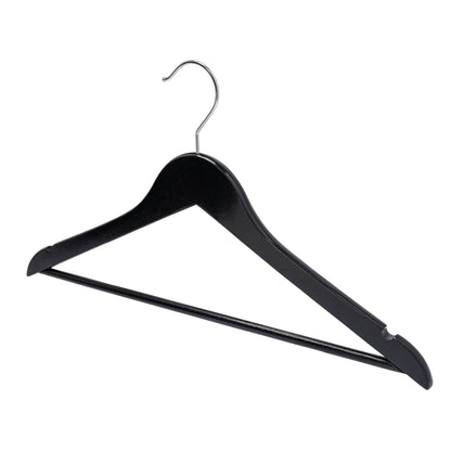 Black Wood Suit Hanger With Bar - 43cm X 12mm Thick (Sold in 25/50/100) - Hangersforless