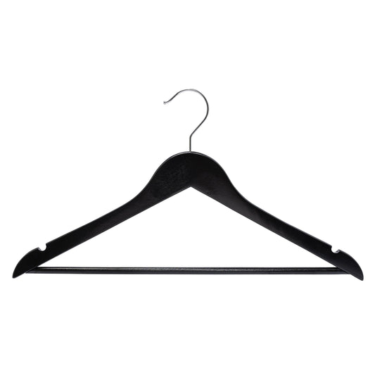 Black Wood Suit Hanger With Bar - 43cm X 12mm Thick (Sold in 25/50/100) - Hangersforless
