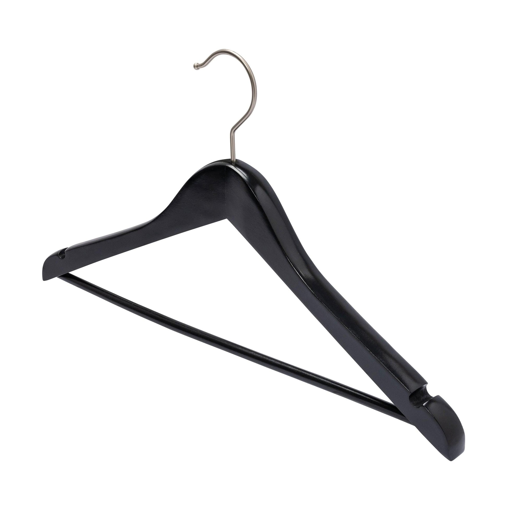 Black Deluxe Wooden Coat Hanger With Bar - 43cm X 20mm Thick (Sold in 10/20/50) - Hangersforless