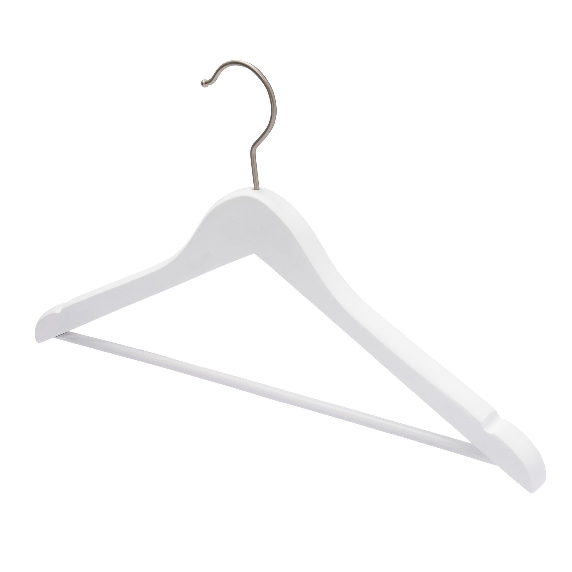 White Deluxe Wooden Coat Hanger With Bar - 43cm X 20mm Thick (Sold in 10/20/50) - Hangersforless