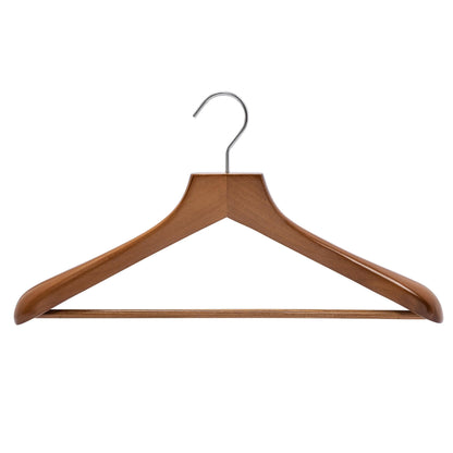 Deluxe Walnut Wooden Coat Hanger w/Non-Slip Bar - 46cm X  50mm Thick (Sold in 2/6/10/20) - Hangersforless