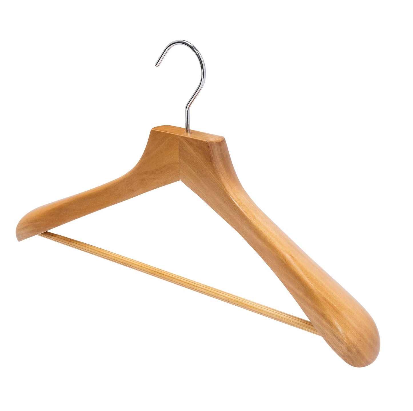 Deluxe Beech Wooden Coat Hanger w/Non-Slip Bar - 46cm X 50mm Thick (Sold in 2/6/10/20) - Hangersforless
