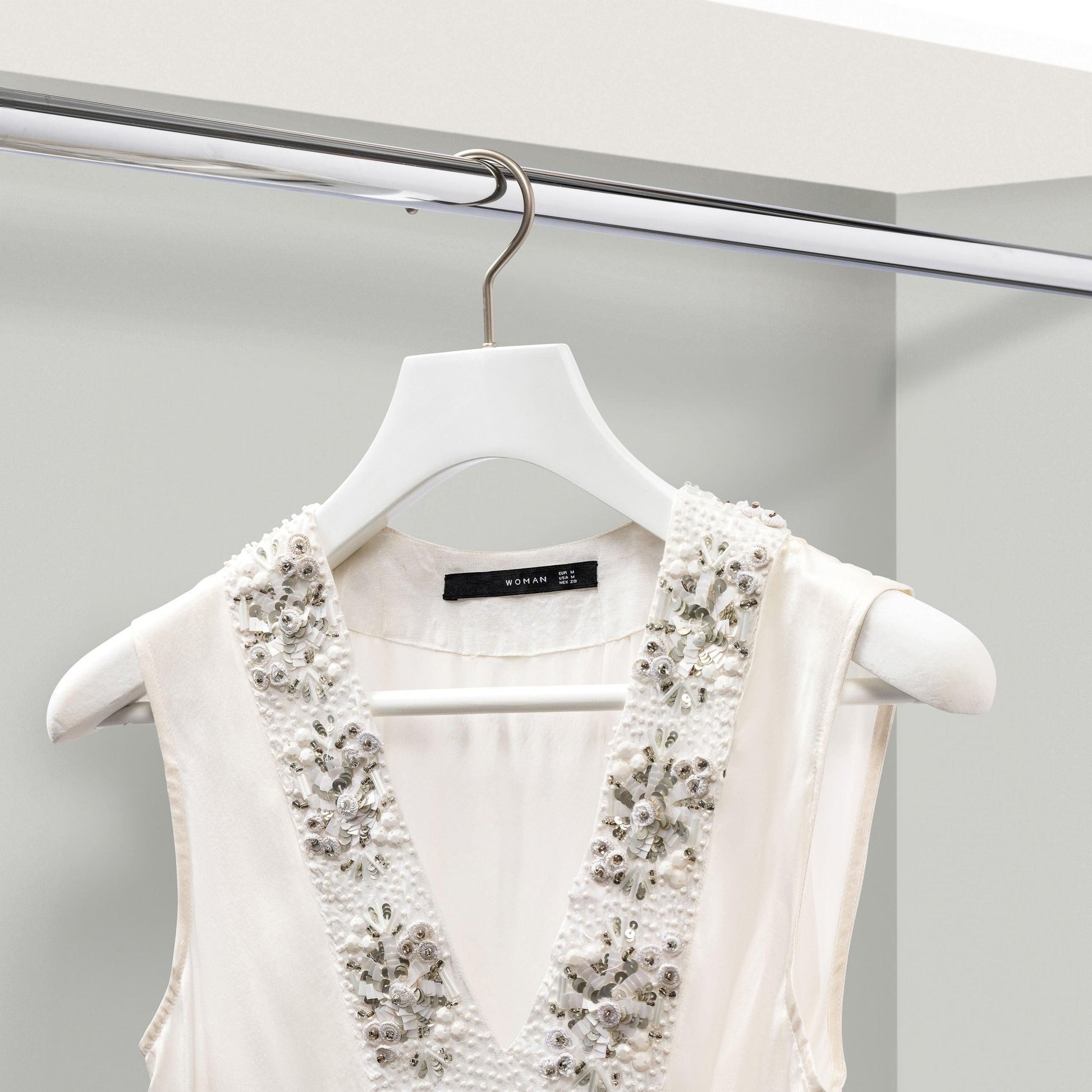 White Wood Coat Hanger With Bar - 46cm X 50mm Thick Shoulders with White Velvet Coating Sold 2/6/10/20 - Hangersforless