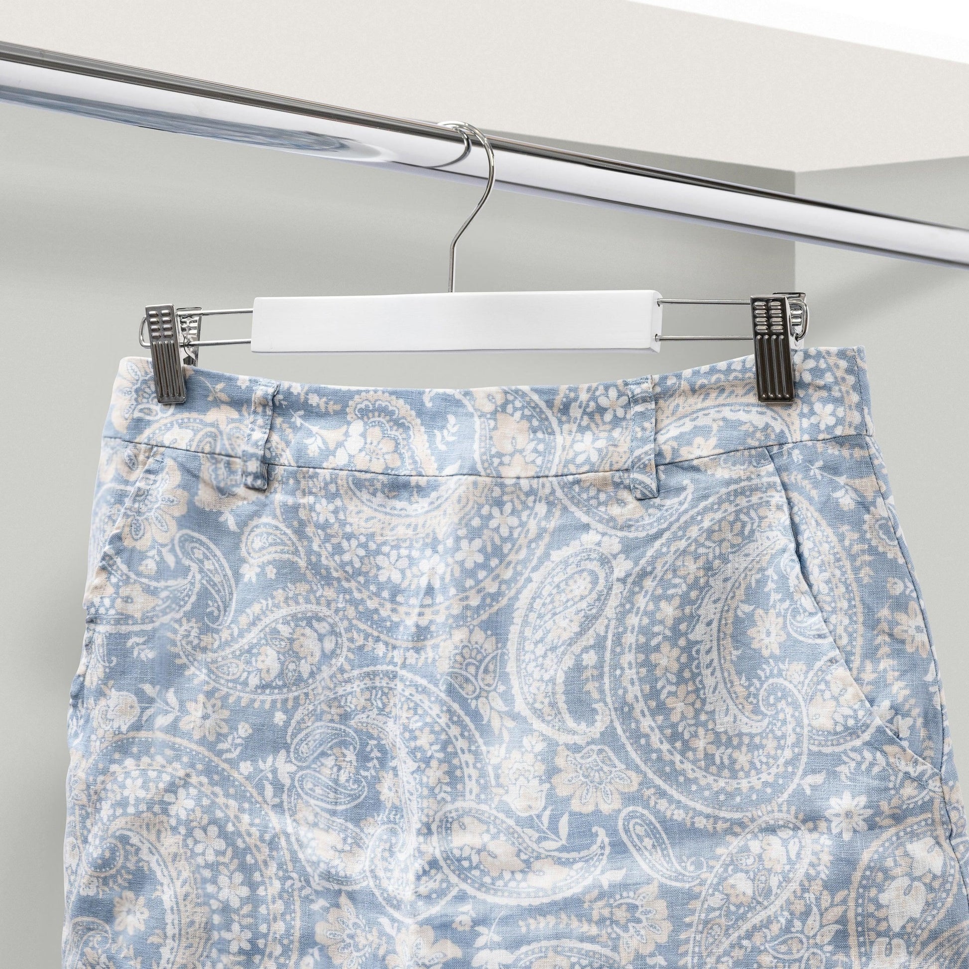 White Wooden Pant Hanger With Clips 35.5cm X 12mm Thick (Sold in 25/50/100) - Hangersforless